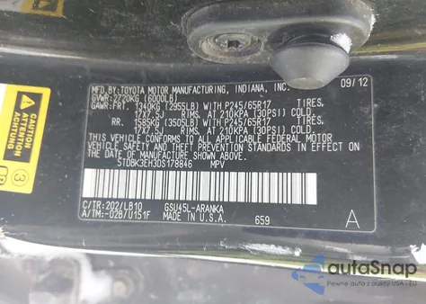 2013 Toyota Highlander Se V6 из США, поврежденный, VIN 5TDBK3EH3DS178846